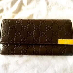 Gucci Dark Brown Embossed GG Continental Wallet